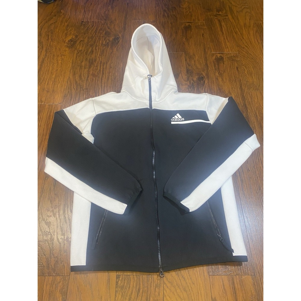 Adidas ZNE Full Zip Hoodie Mens Large Black White Athletic Sportswear GLX1226F20